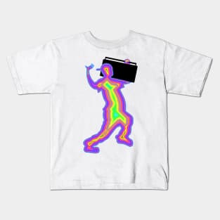 1980s Neon Silhouette with a Boombox Kids T-Shirt